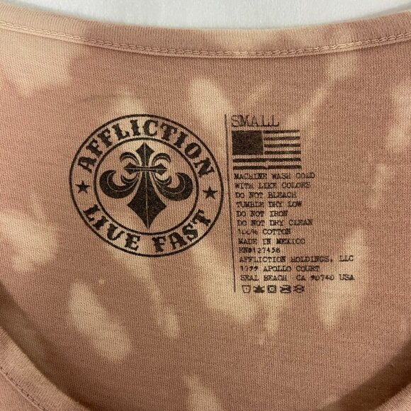 Affliction Women's T-Shirt Top Tie-Dye Open Laced Shoulders Size S Cotton NWT - Picture 9 of 10